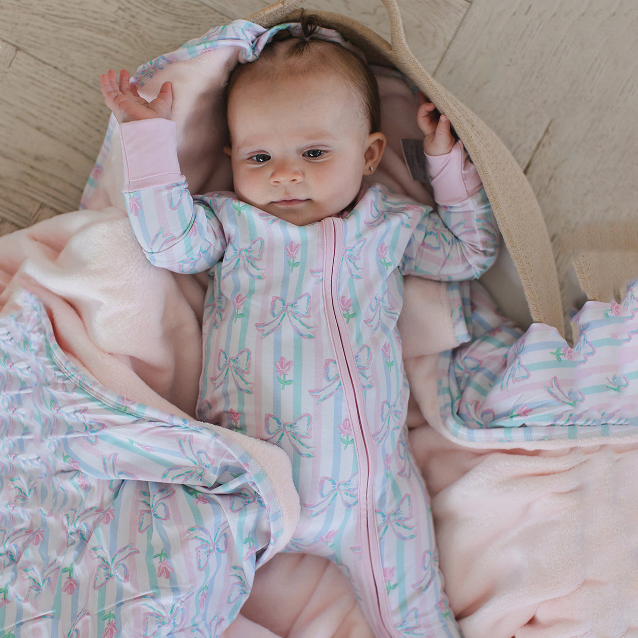 Lovely Bow Floral Printed Zipper Baby Jumpsuit