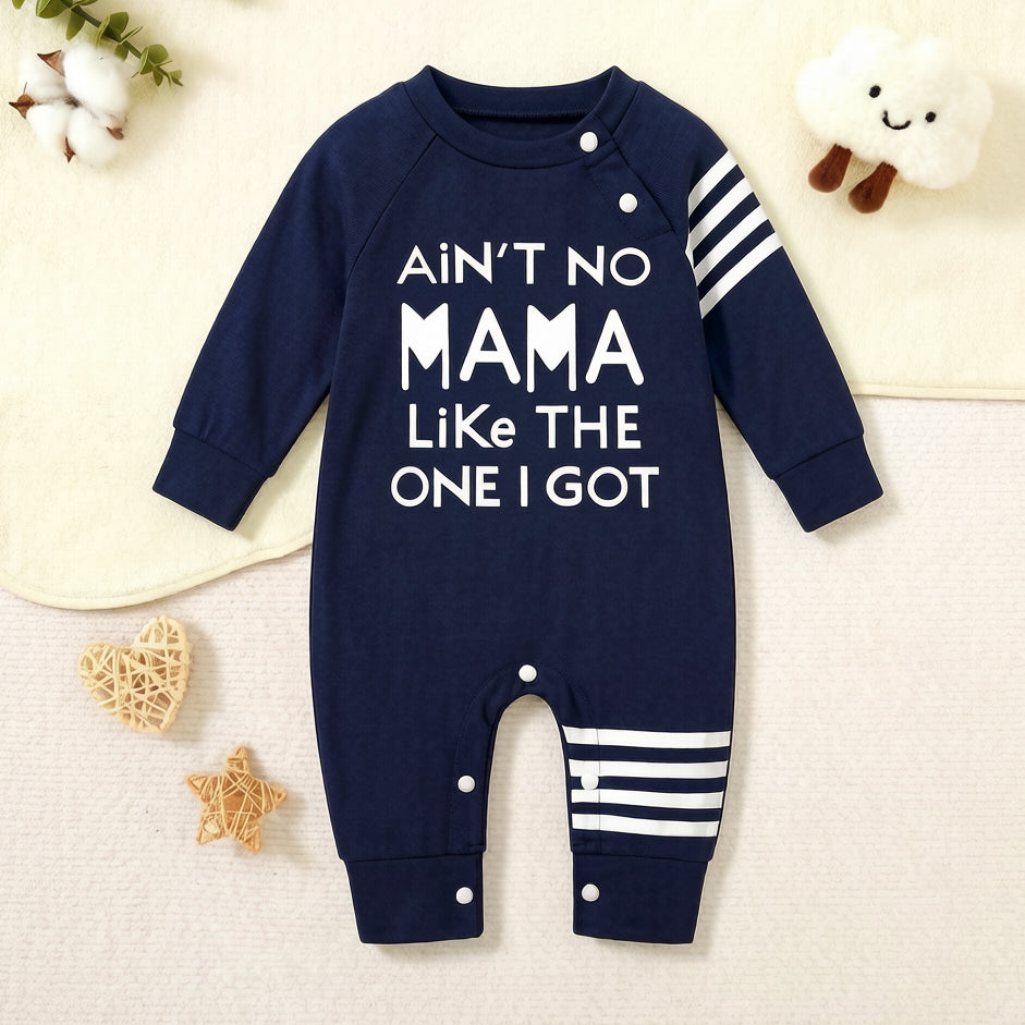 Casual Ain't No Mama Letter Stripe Print Long Sleeve Baby Jumpsuit