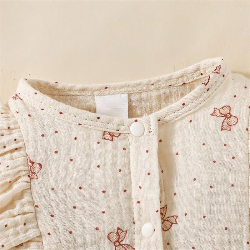 2PCS Little Bow Print Long Sleeve Baby Jumpsuit