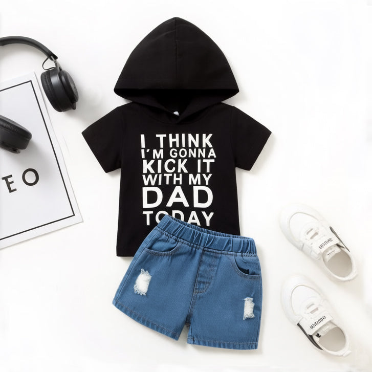 2PCS Kick It With My Daddy Letter Print Denim Baby Set
