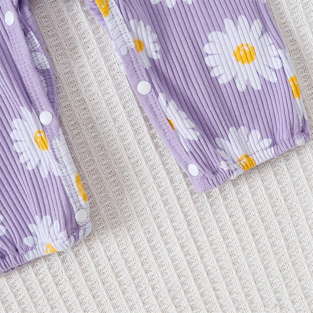 2PCS Fashion Daisy Print Long Sleeve Baby Jumpsuit
