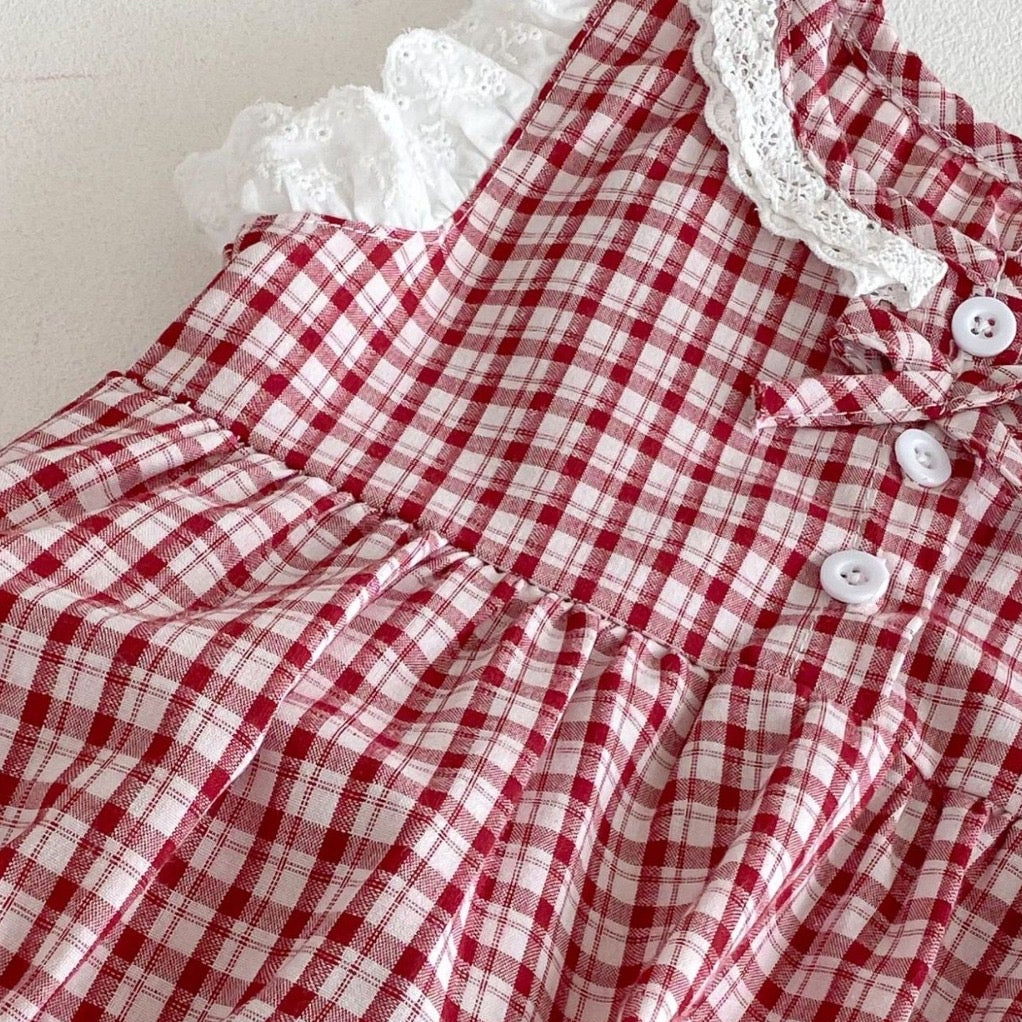 Vintage-style Gingham Print Flutter Sleeve Baby Romper
