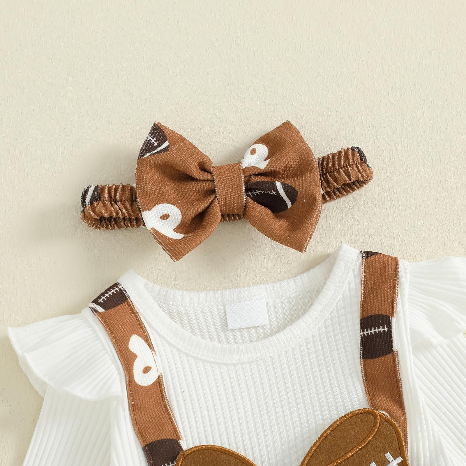 2PCS Baseball Bow Printed Long Sleeve Baby Jumpsuit