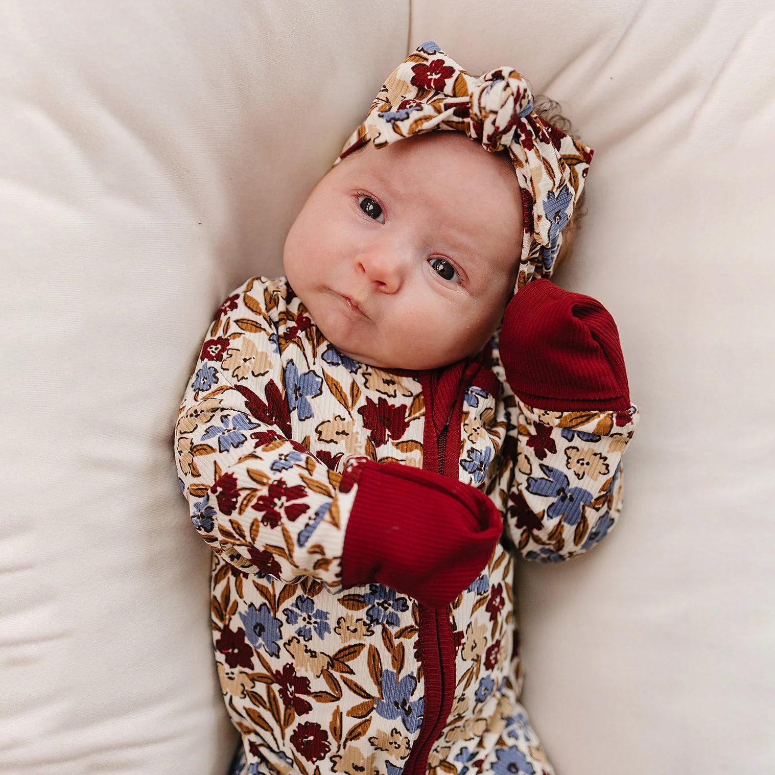 2PCS Refined Floral Print Zipper Long Sleeve Baby Jumpsuit