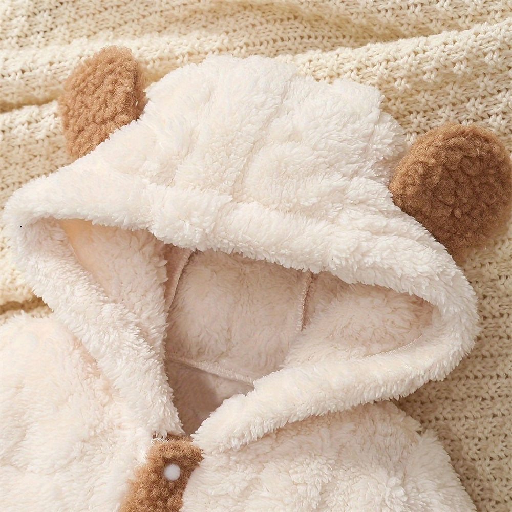 Winter Cute Cartoon Bear Pattern Hooded Long Sleeve Baby Jumpsuit