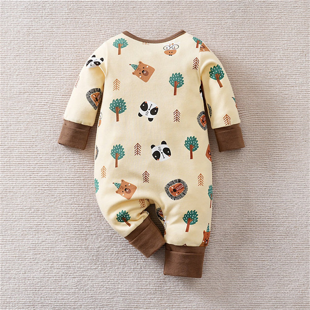 Cute Casual Animal Print Long Sleeve Baby Jumpsuit
