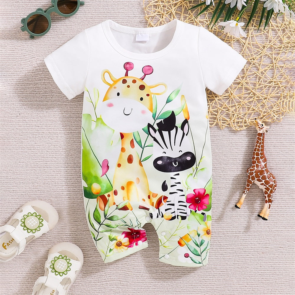 Summer Casual Animal Printed Short Sleeve Baby Jumpsuit