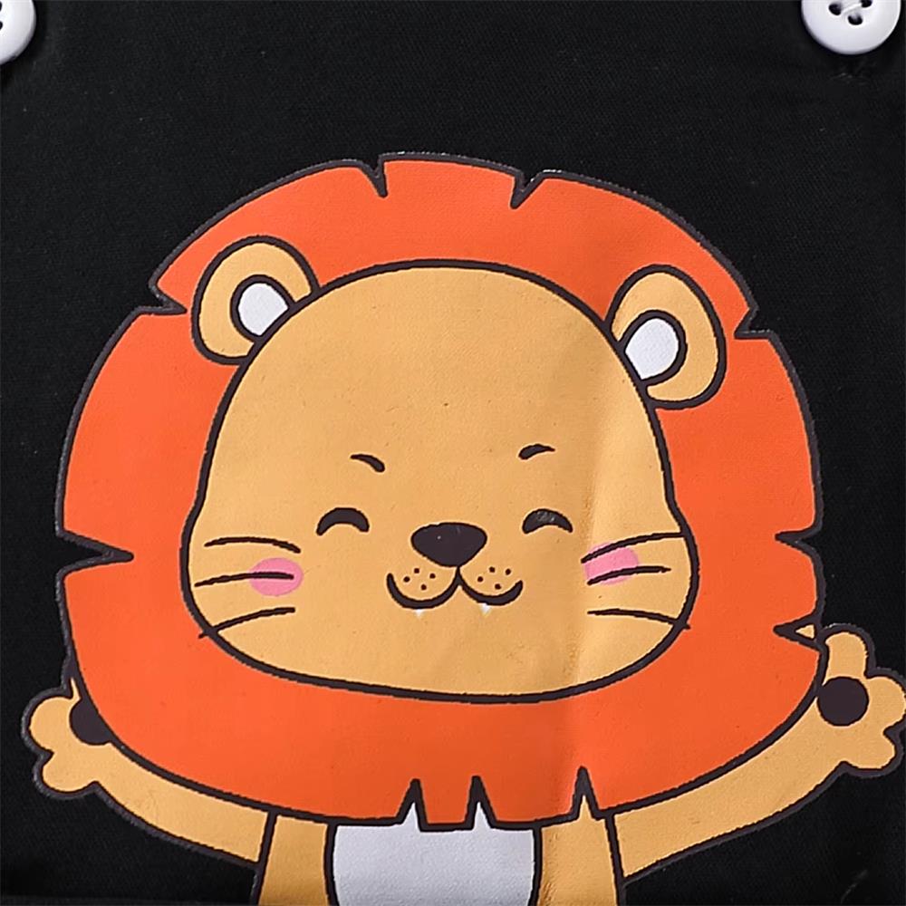 2PCS Cute Lion Print Long Sleeve Baby Overalls Set