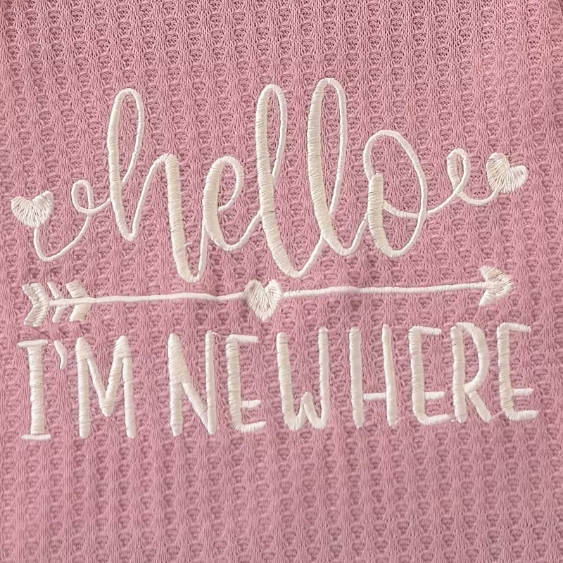 2PCS Hello I'm New Here Letter Printed Ruffle Baby Jumpsuit