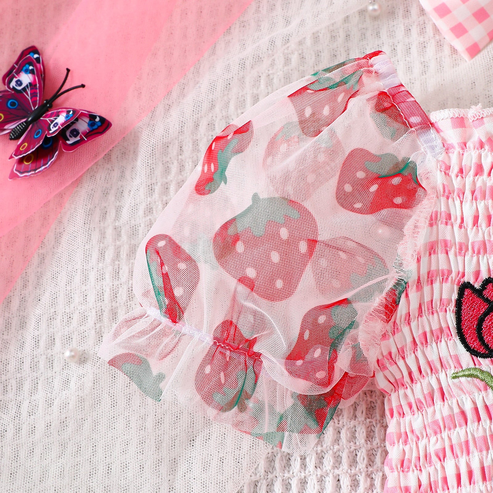 2PCS Floral Strawberry Printed Short Sleeve Baby Romper