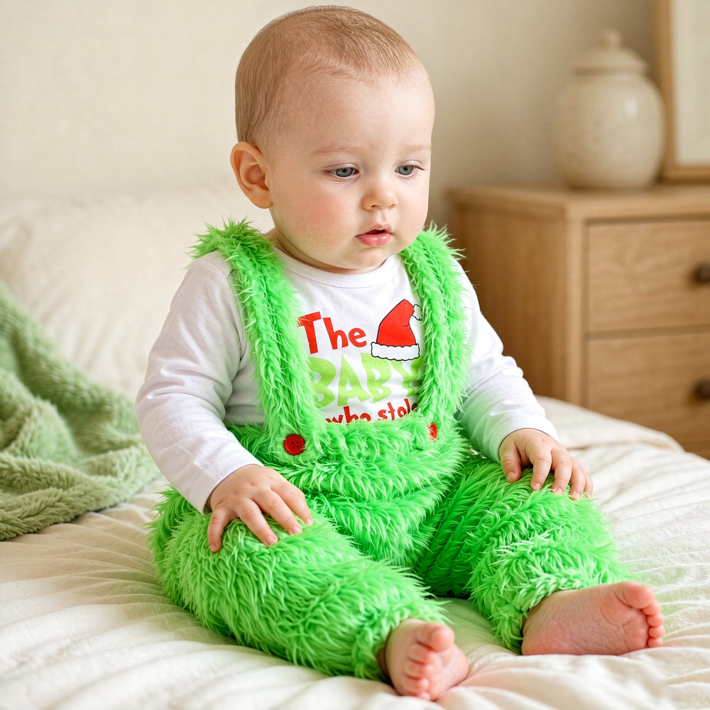 Ensemble pour bébé pelucheux imprimé lettre de Noël adorable 2 pièces