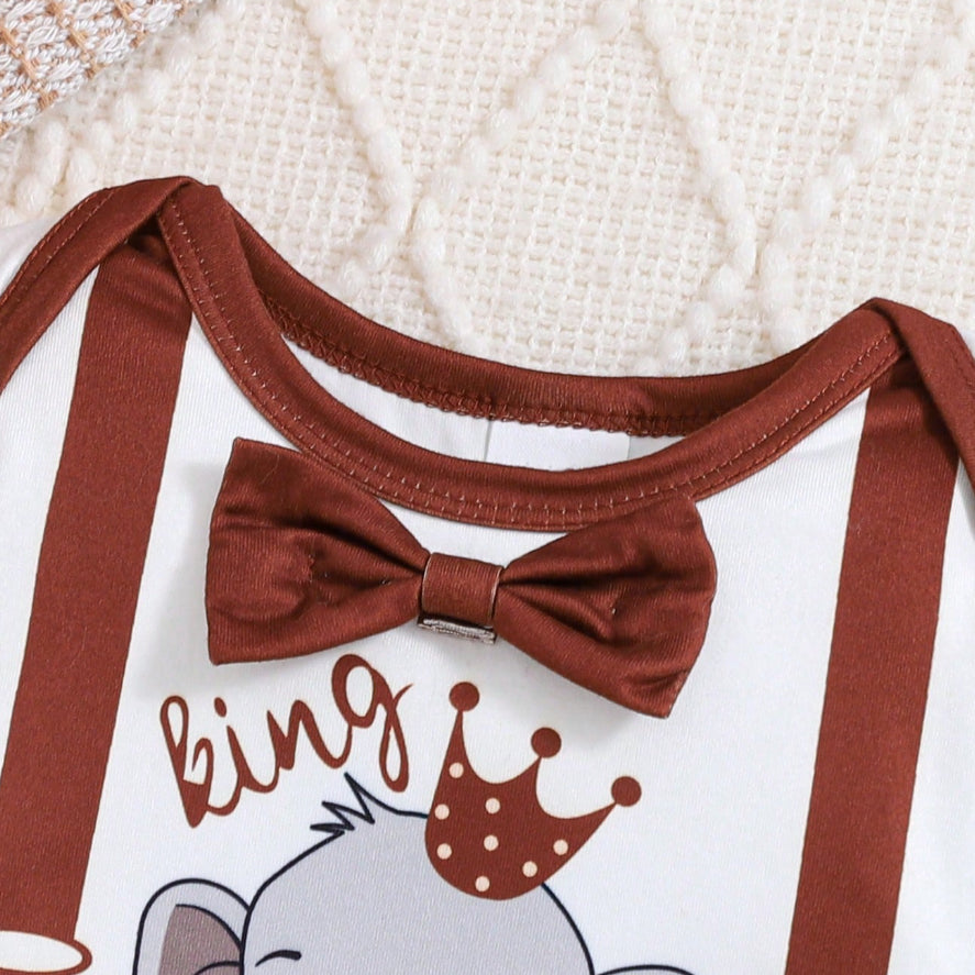 3PCS Comfy Elephant Stripe Printed Short Sleeve Baby Set