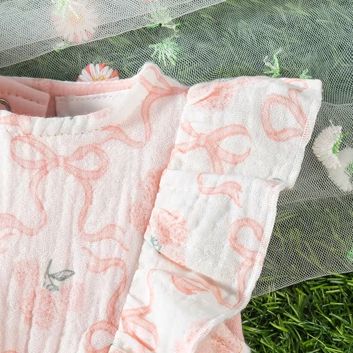 2PCS Quirky Bow Floral Printed Sleeveless Baby Romper