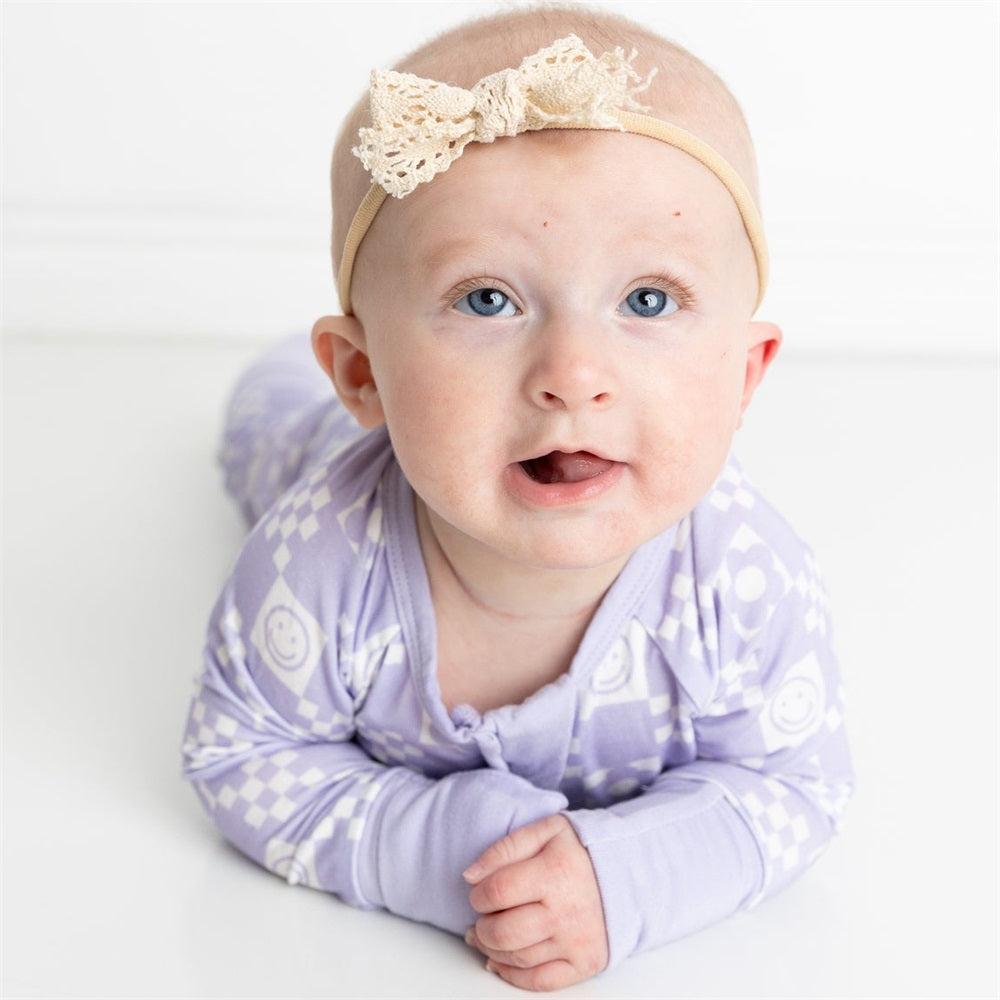 Casual Floral Plaid Print Long Sleeve Zipper Baby Jumpsuit