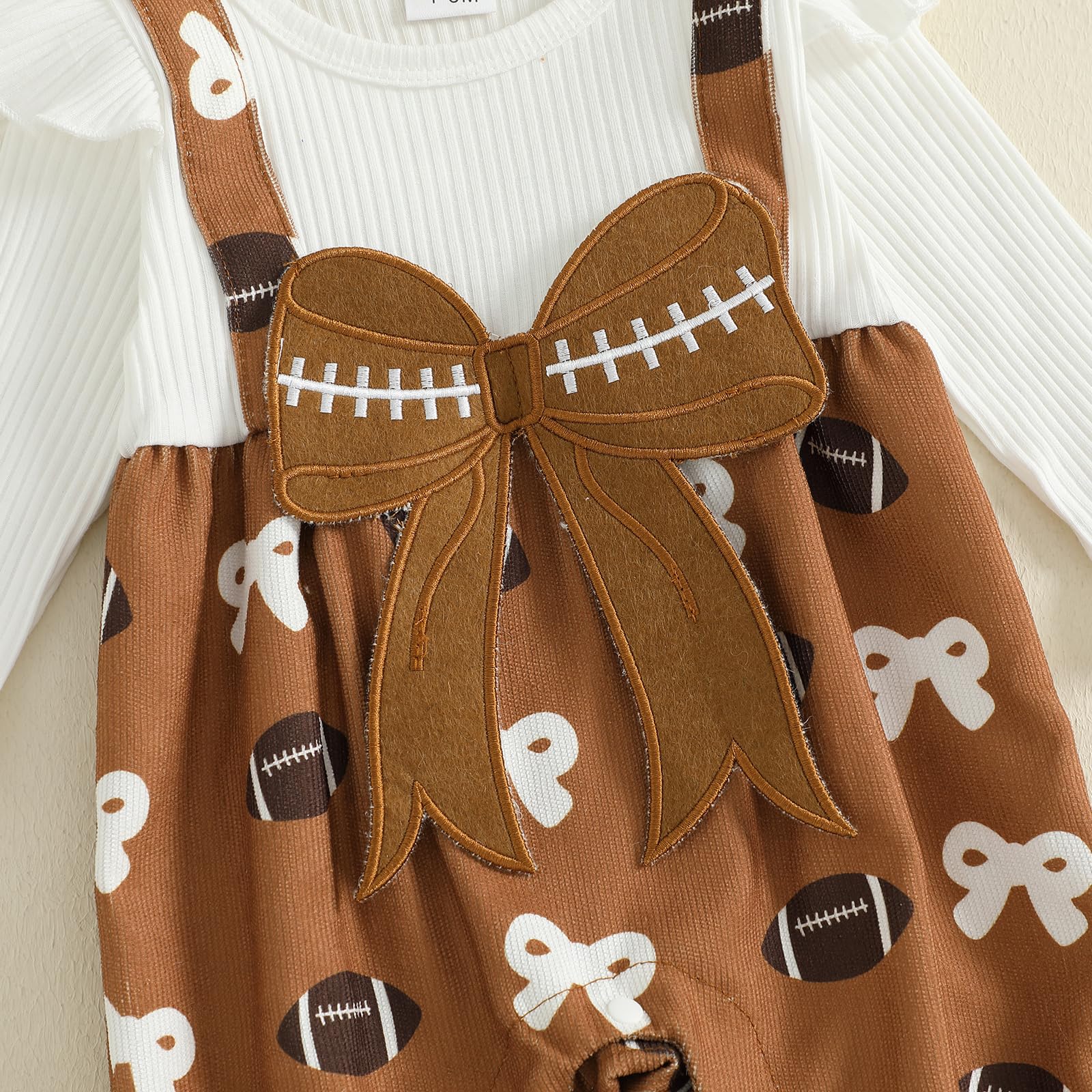 2PCS Baseball Bow Printed Long Sleeve Baby Jumpsuit