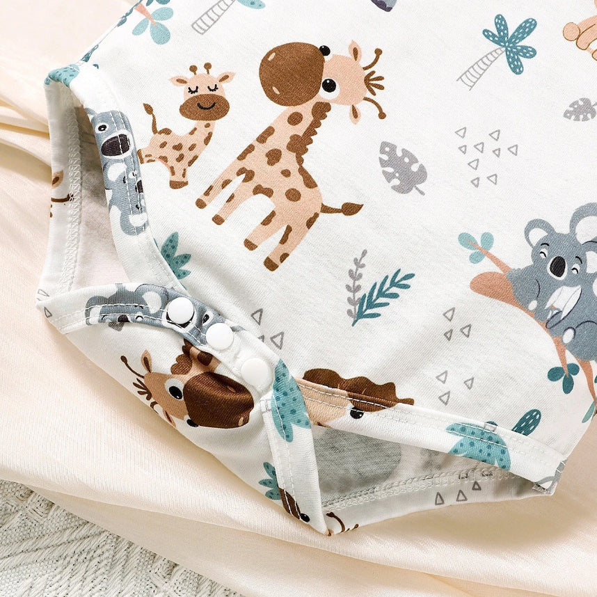 2PCS Cute Animal Printed Baby Overalls Set