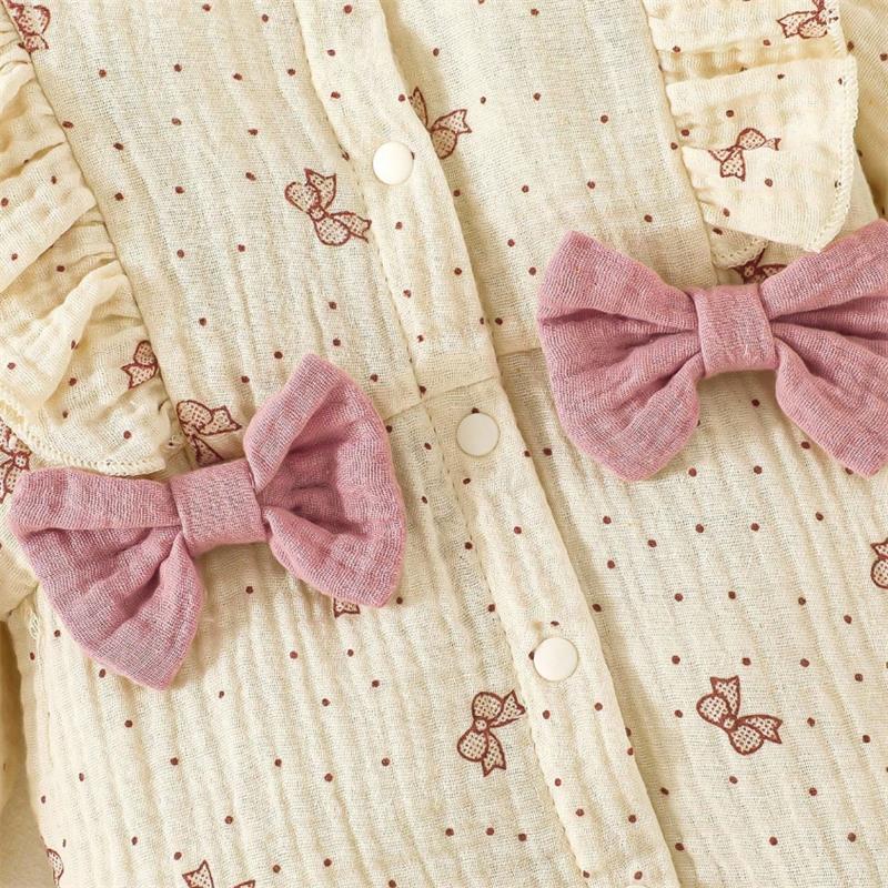 2PCS Little Bow Print Long Sleeve Baby Jumpsuit