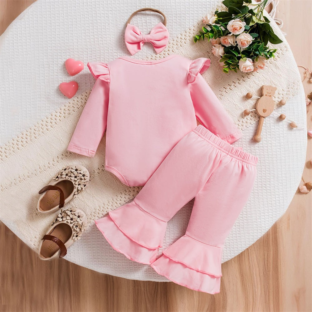 3PCS LOVE Letter Print Long Sleeve Baby Set