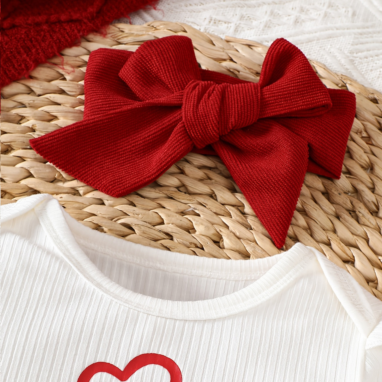 3PCS Grace Heart Printed Long Sleeve Overalls Baby Set