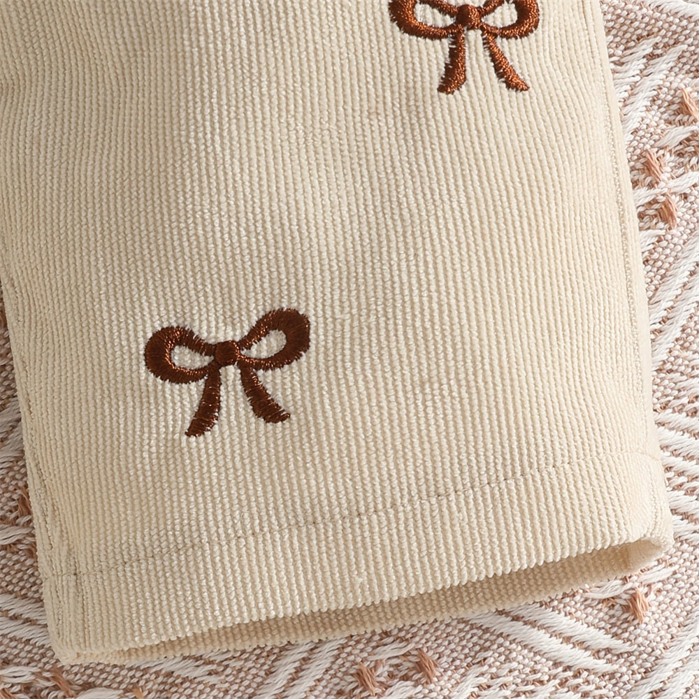 3PCS Lovely Bow Embroidery Long Sleeve Overalls Baby Set
