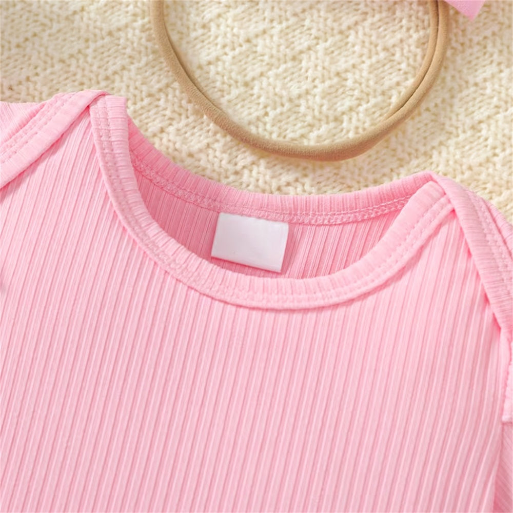 3PCS Rabbit Carrot Embroidery Short Sleeve Baby Overalls Set