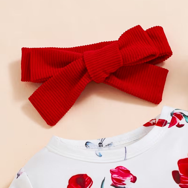 3PCS Grace Cat Floral Printed Suspender Baby Set