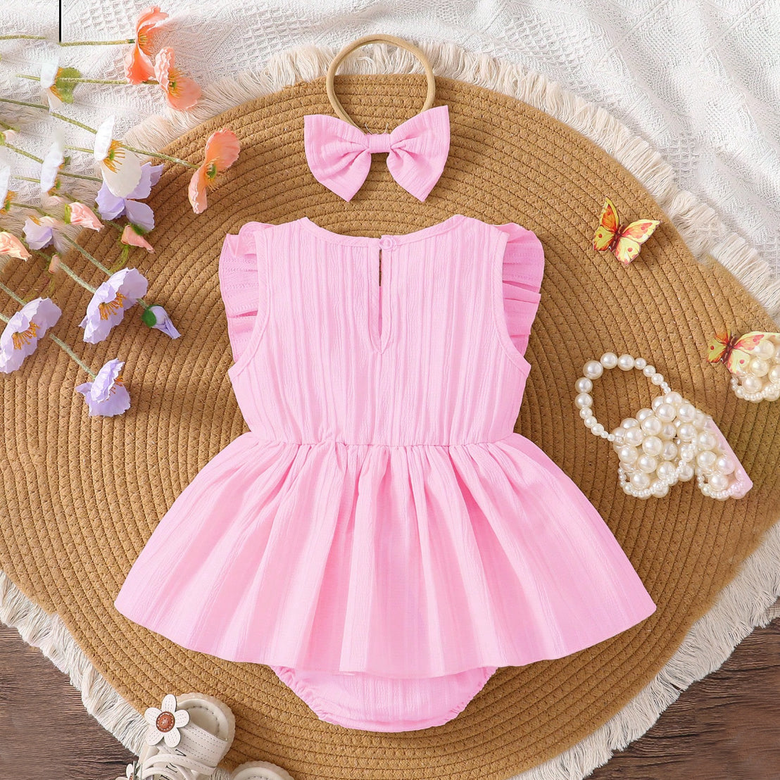 2PCS Quirky Floral Embroidery Sleeveless Baby Romper