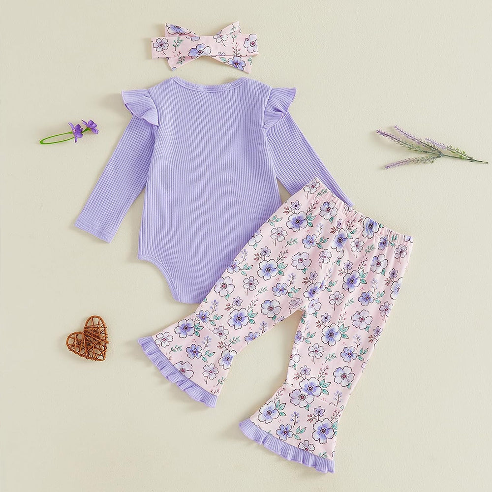 3PCS Daddy's Little Girl Mommy's Whole World Letter Floral Print Baby Set