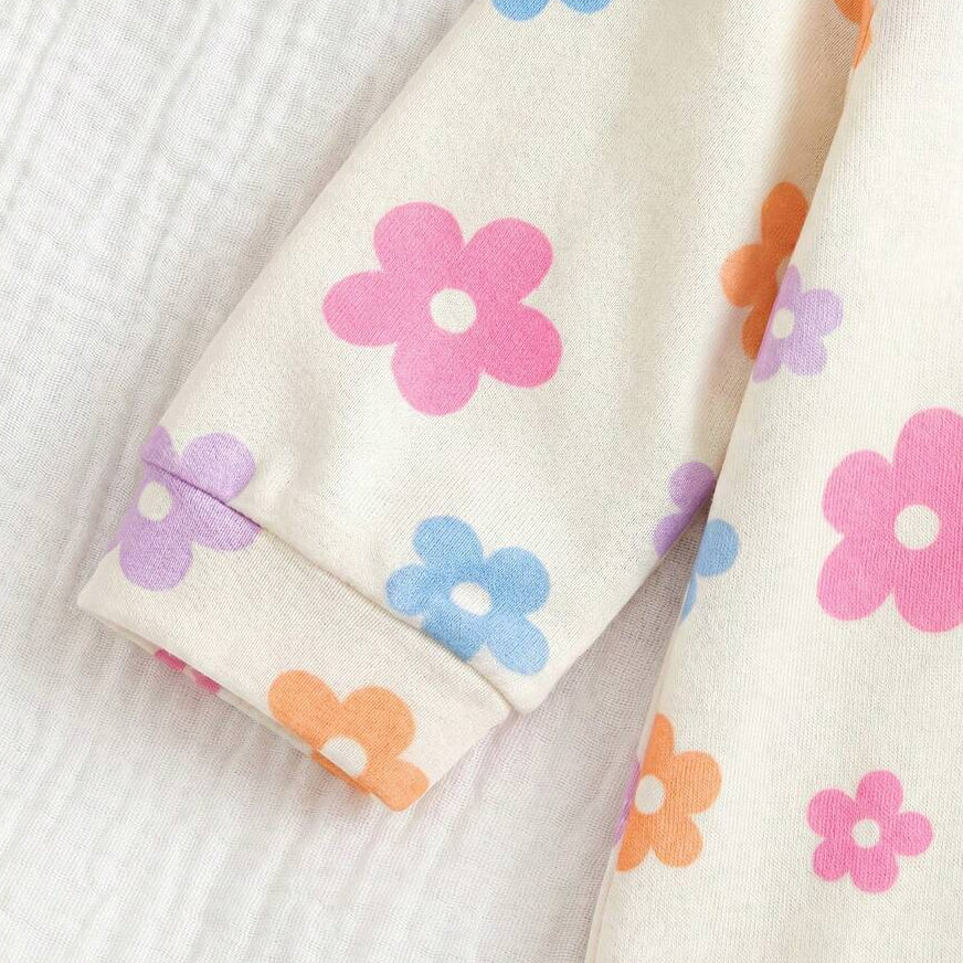 2PCS Graceful Floral Print Long Sleeve Zipper Baby Jumpsuit