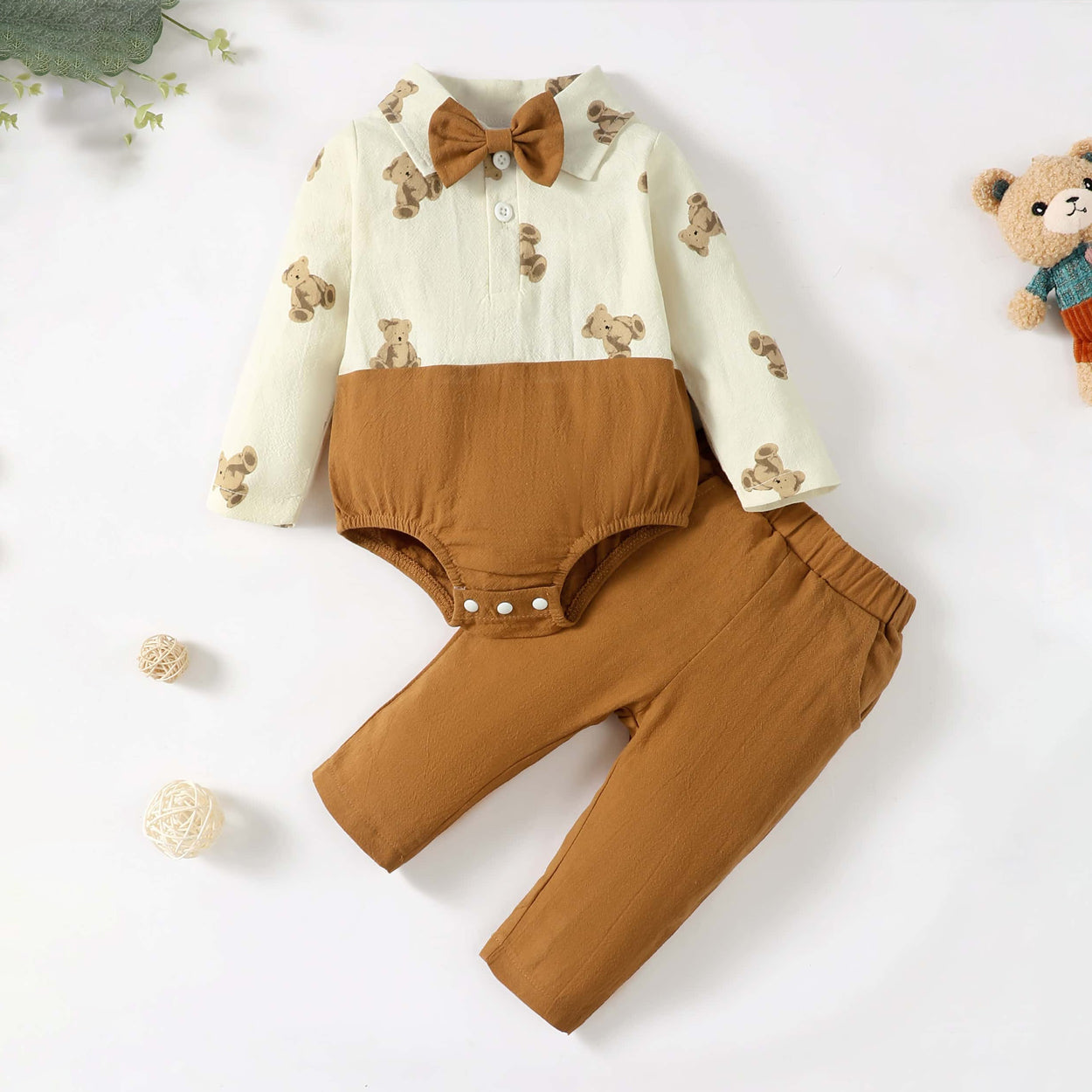2PCS Timeless Bear Print Long Sleeve Baby Set