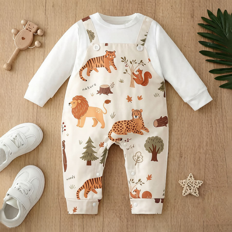 Classic Animal Print Long Sleeve Baby Jumpsuit