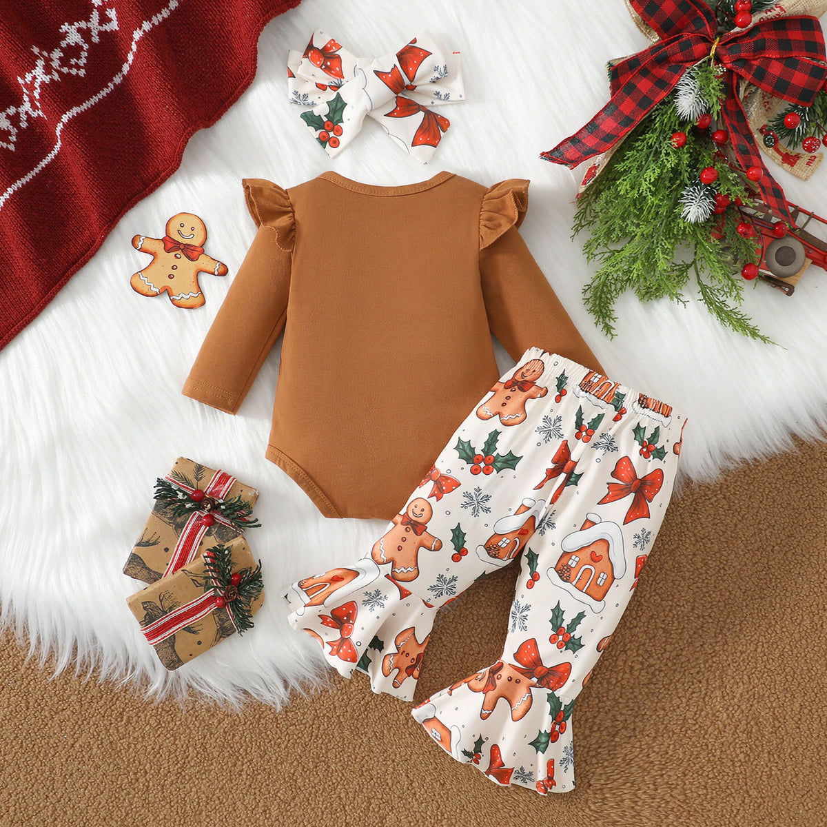 3PCS My 1st Christmas Letter Gingerbread Man Print Baby Set