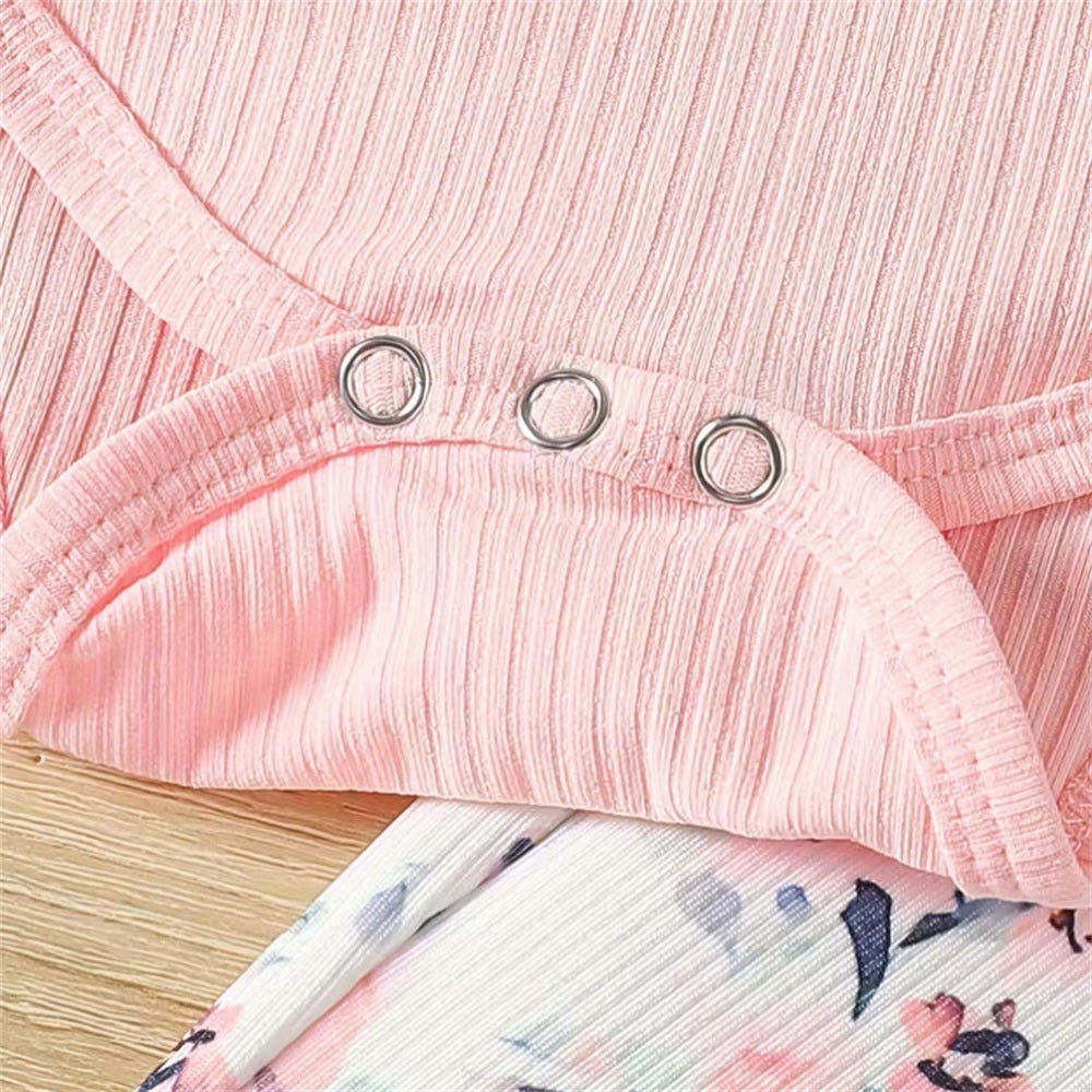 3PCS Comfy Pretty Floral Printed Long Sleeve Baby Set
