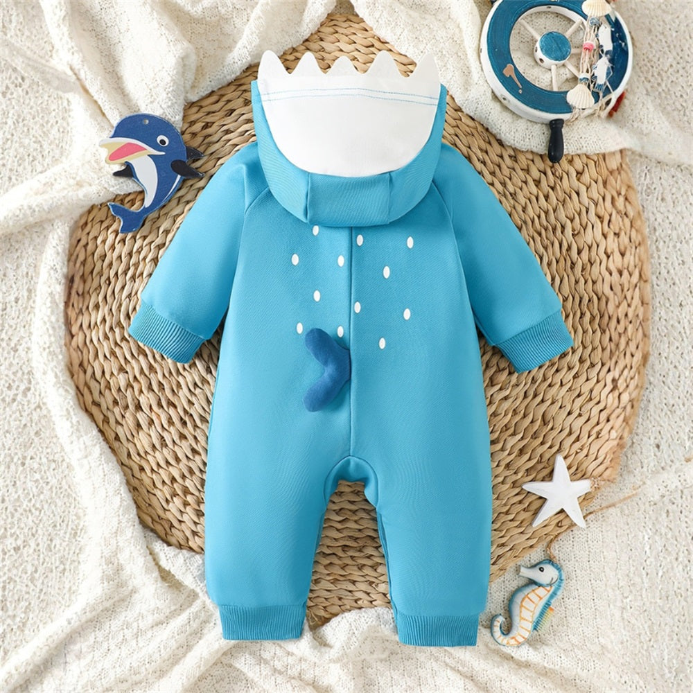Color-blocked Minimalist Style Long Sleeve Baby Hooded Jumpsuit