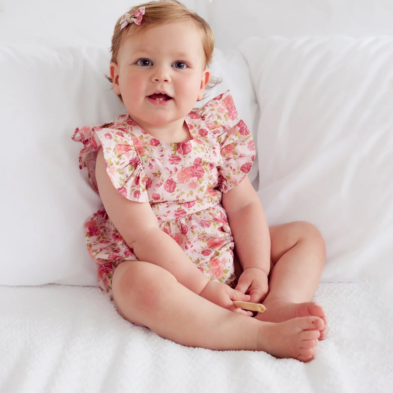 Lovely Floral Printed Flutter Sleeve Baby Romper