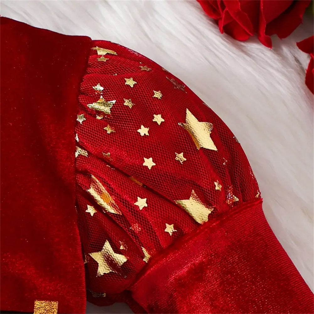 2PCS Cute Bubble Long Sleeve Star Mesh Dress