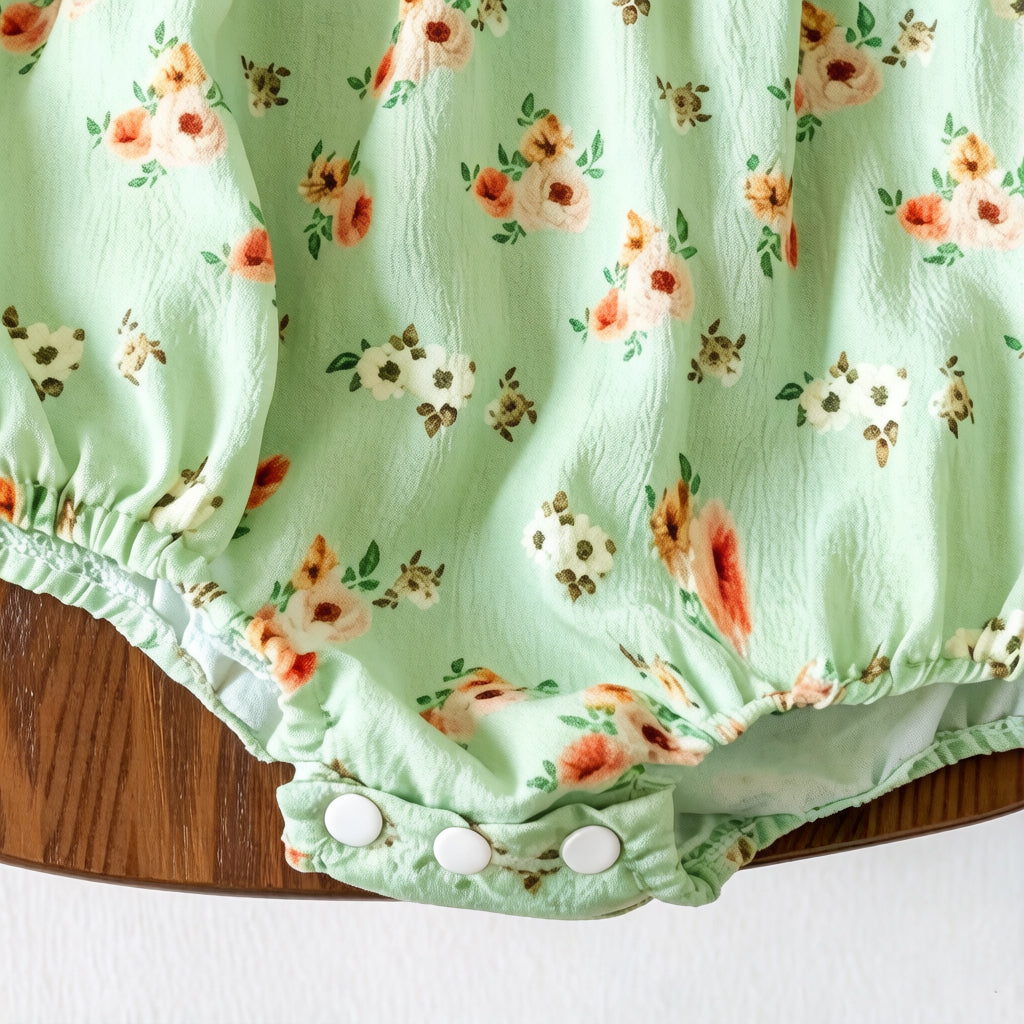 2PCS Sweet Floral Print Sleeveless Baby Girl Romper