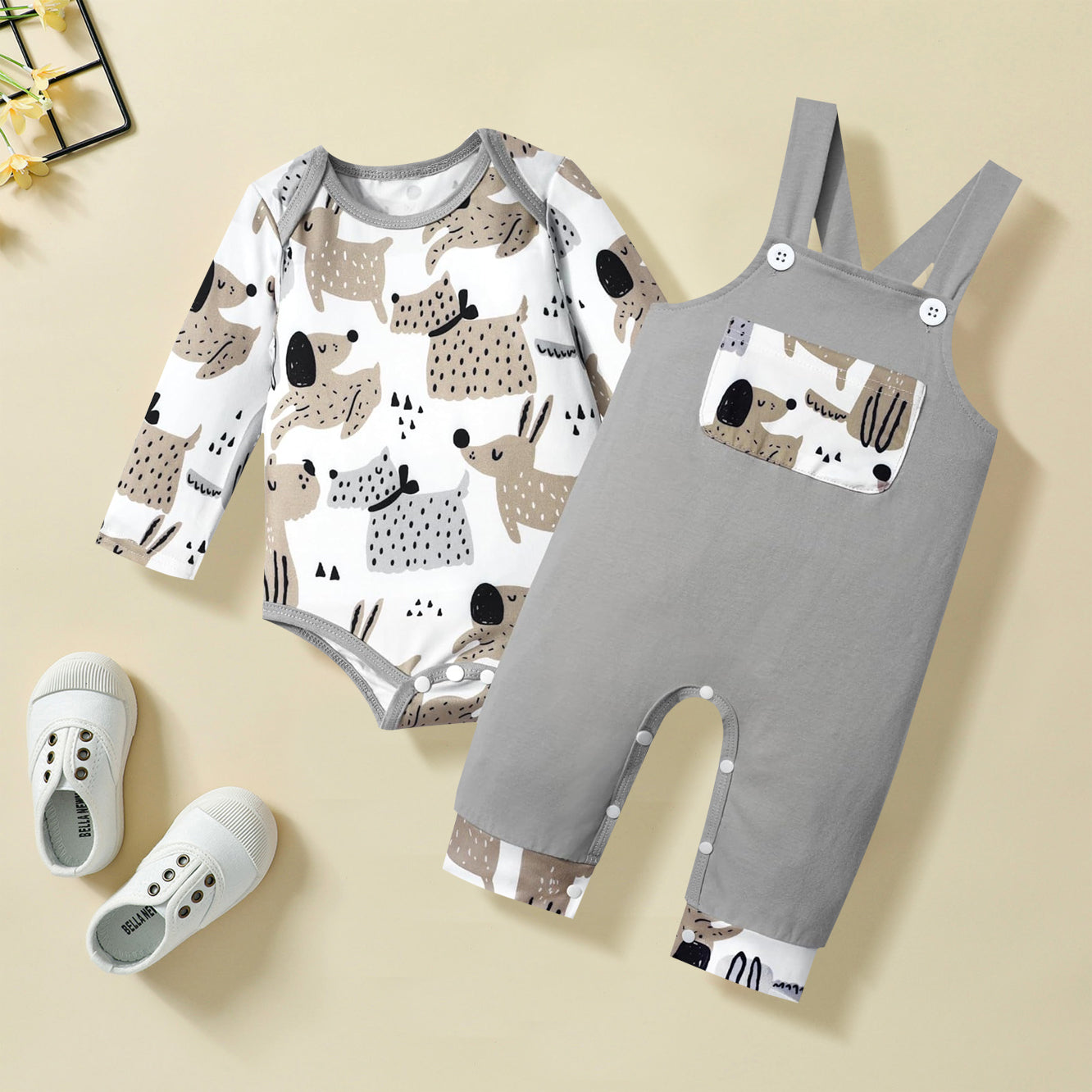 2PCS Cute Animal Printed Long Sleeve Baby Set