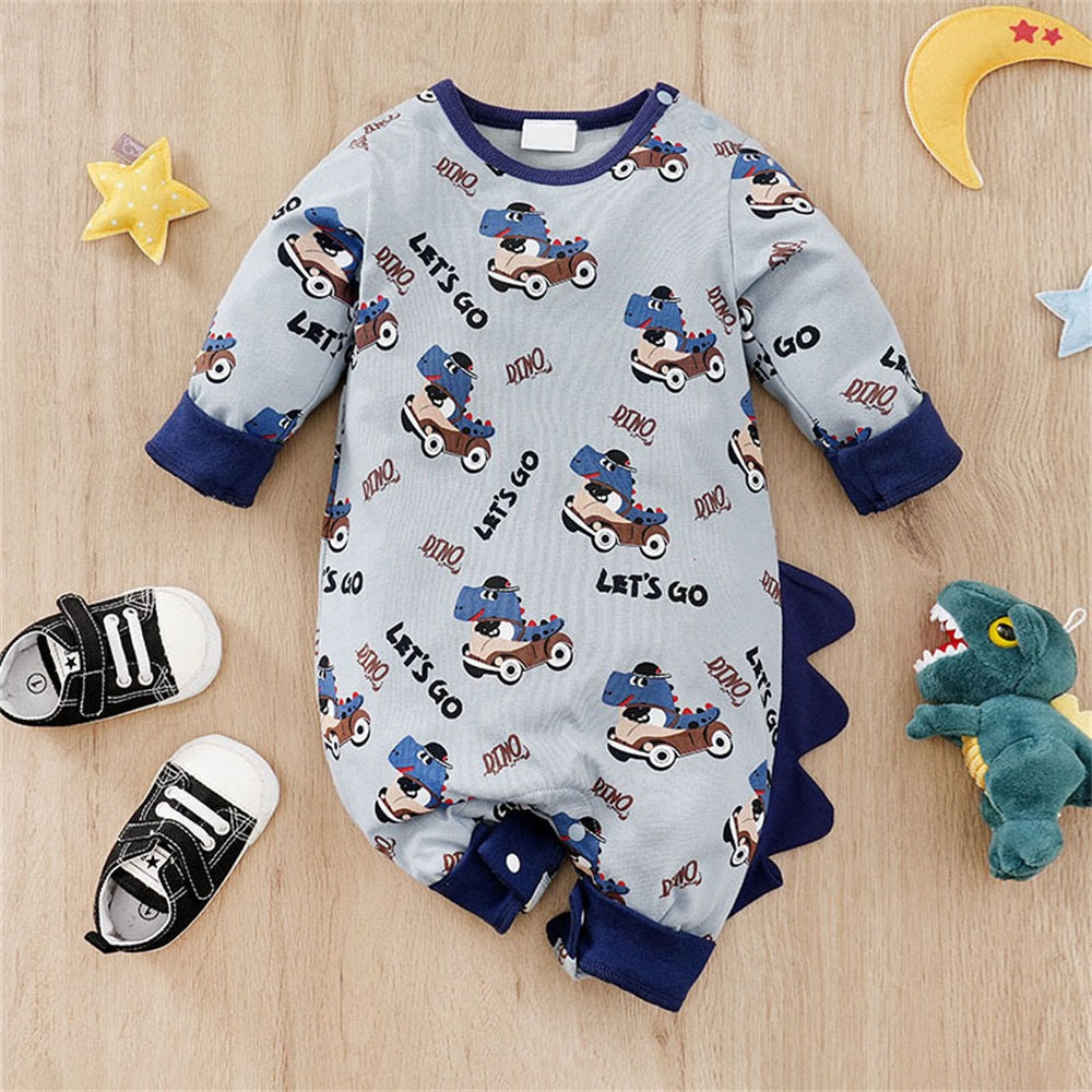 Cool Dinosaur Print Long Sleeve Baby Jumpsuit
