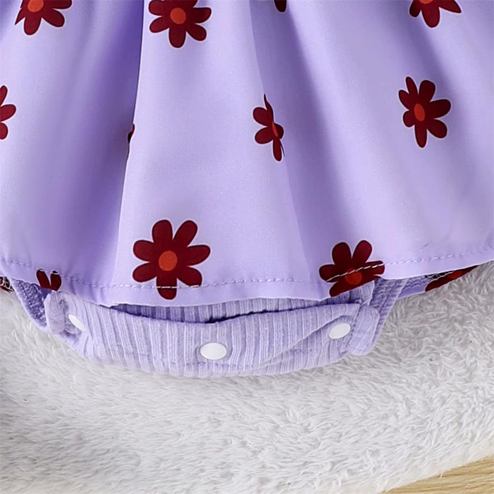 2PCS Adorable Floral Print Bow Long Sleeve Baby Romper