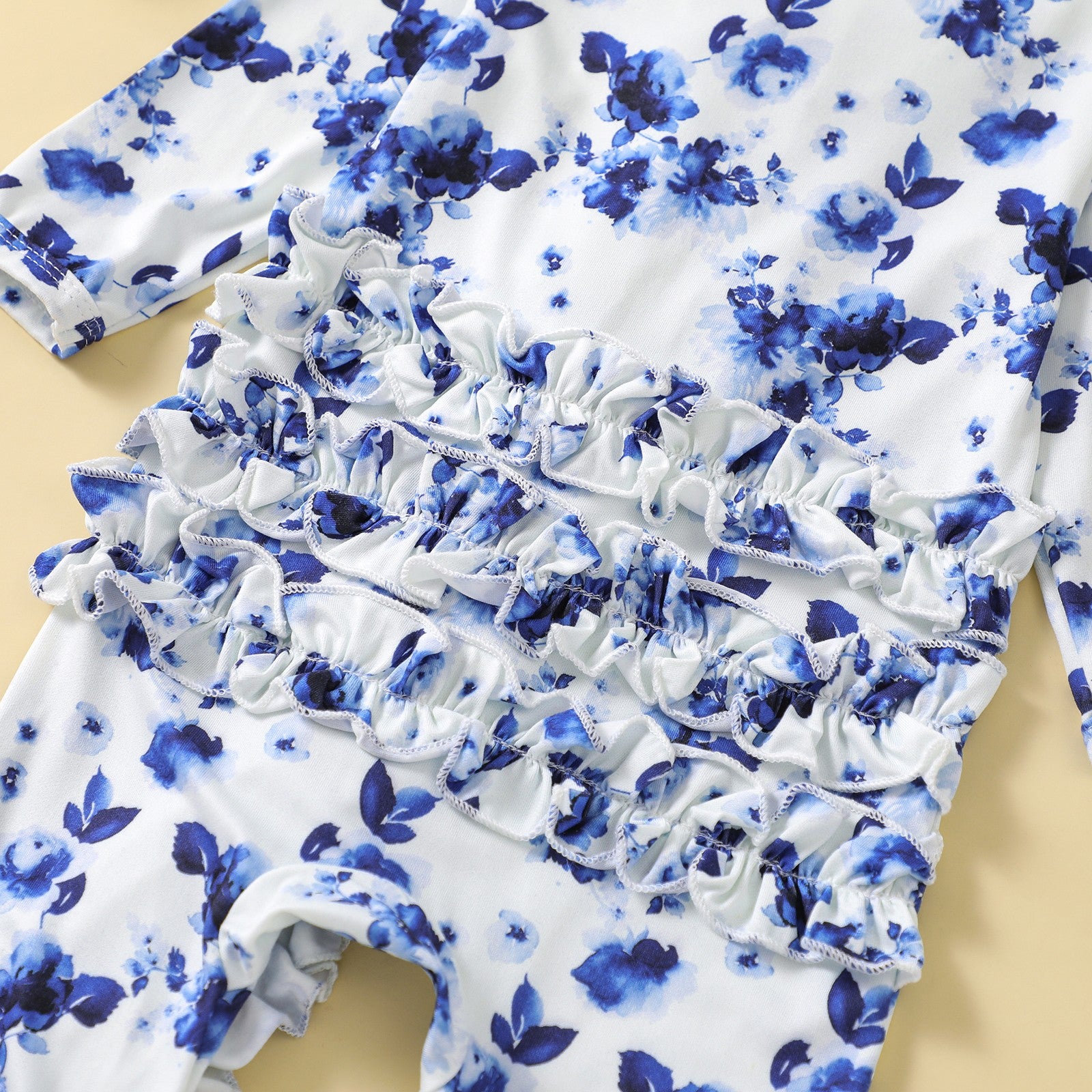 Elegant Floral Printed Long Sleeve Baby Jumpsuit