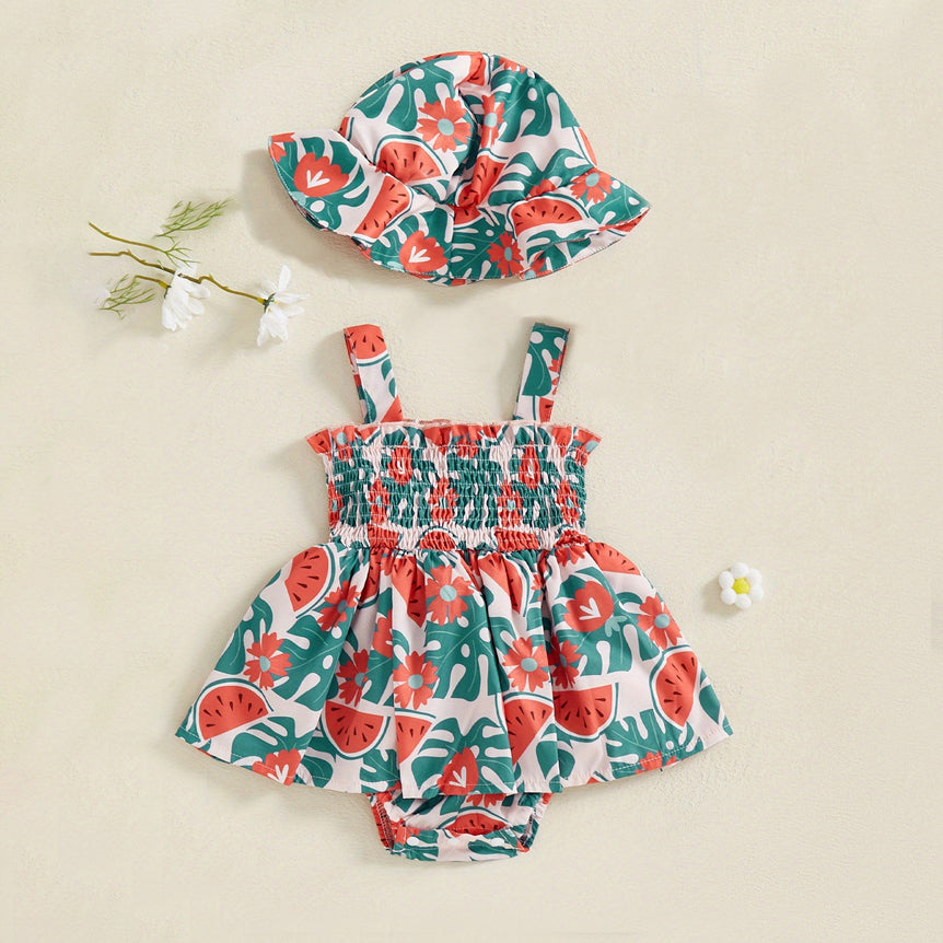 2PCS Lovely Watermelon Print Sleeveless Baby Romper