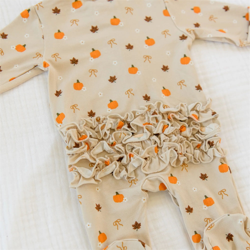 2PCS Fall-inspired Print Ruffle Long Sleeve Baby Jumpsuit