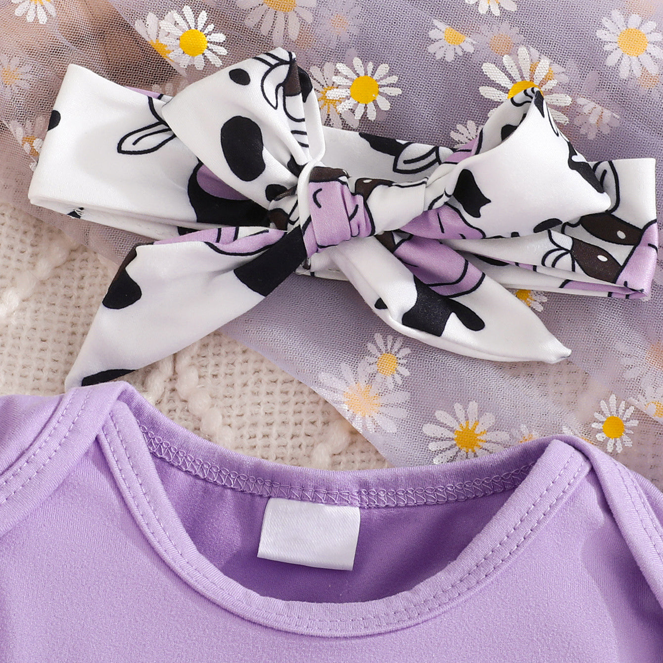 3PCS Holy Cow I'm Cute Letter Cow Print Short Sleeve Baby Set