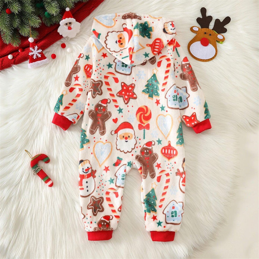 Autumn Winter Christmas Fleece Baby Hooded Jumpsuit