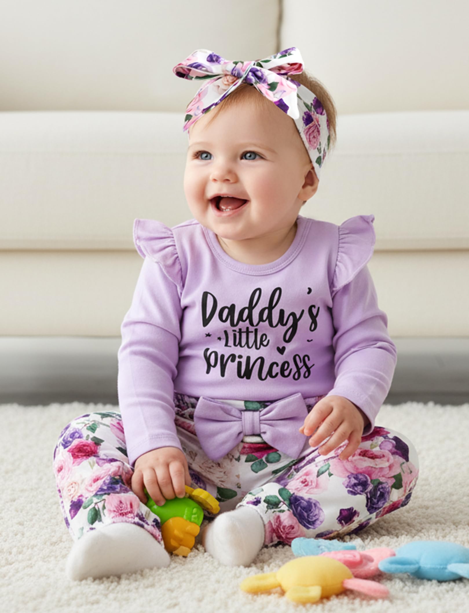 3PCS Sweet Daddy's Little Princess Letter Floral Print Baby Set