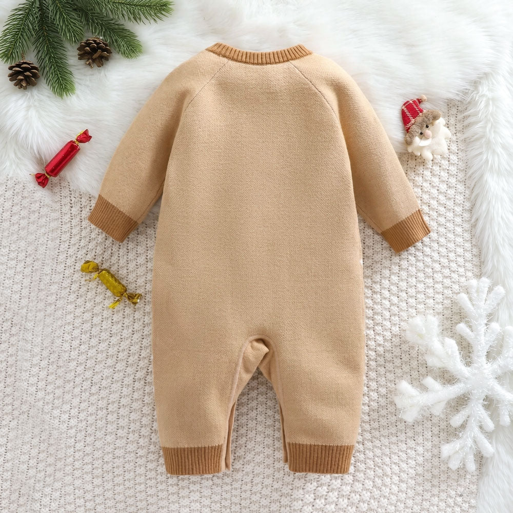 Lovely Knit Christmas Gingerbread Printed Long Sleeve Baby Jumpsuit