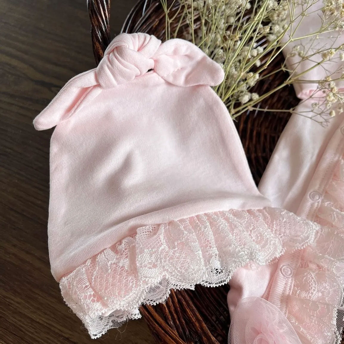 2PCS Pure Solid Color Long Sleeve Lace Baby Girl Jumpsuit