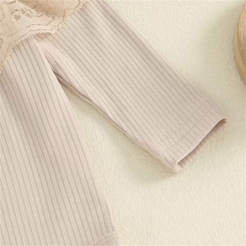 3PCS Trend Plaid Print Lace Decor Long Sleeve Baby Set