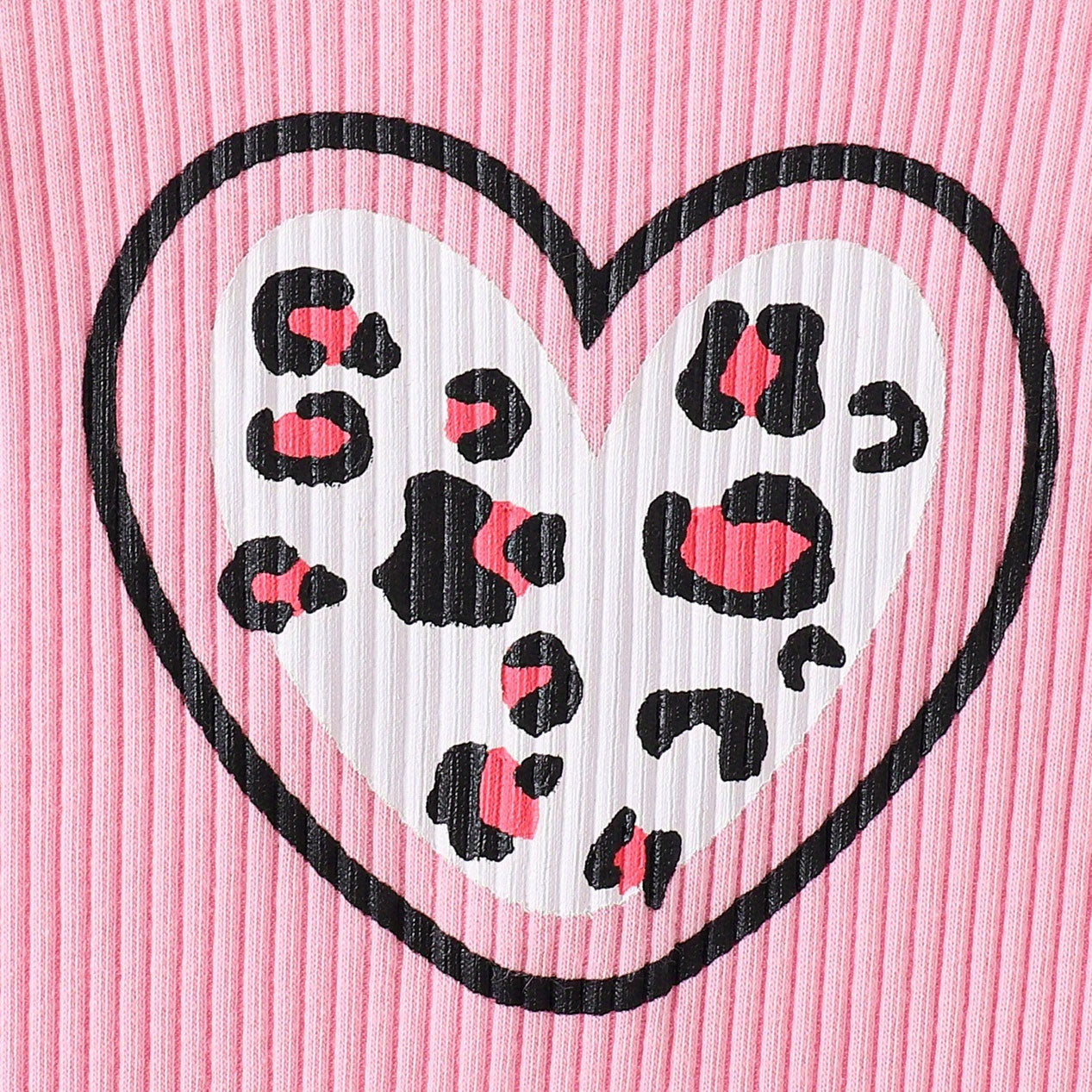 2PCS Heart Leopard Print Long Sleeve Baby Jumpsuit